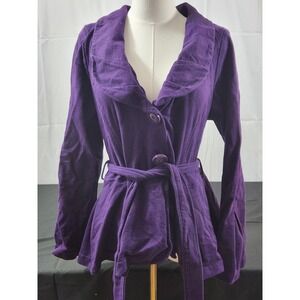 Nick & Mo Belted Purple Jacket Size L 100% Cotton‎